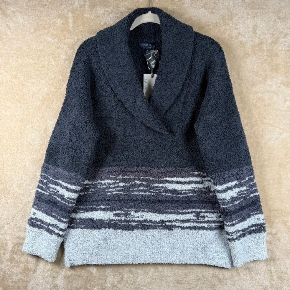 Barefoot Dreams NWT CozyChic Shawl Collar Pullover Blue Colorblock Sweater Soft